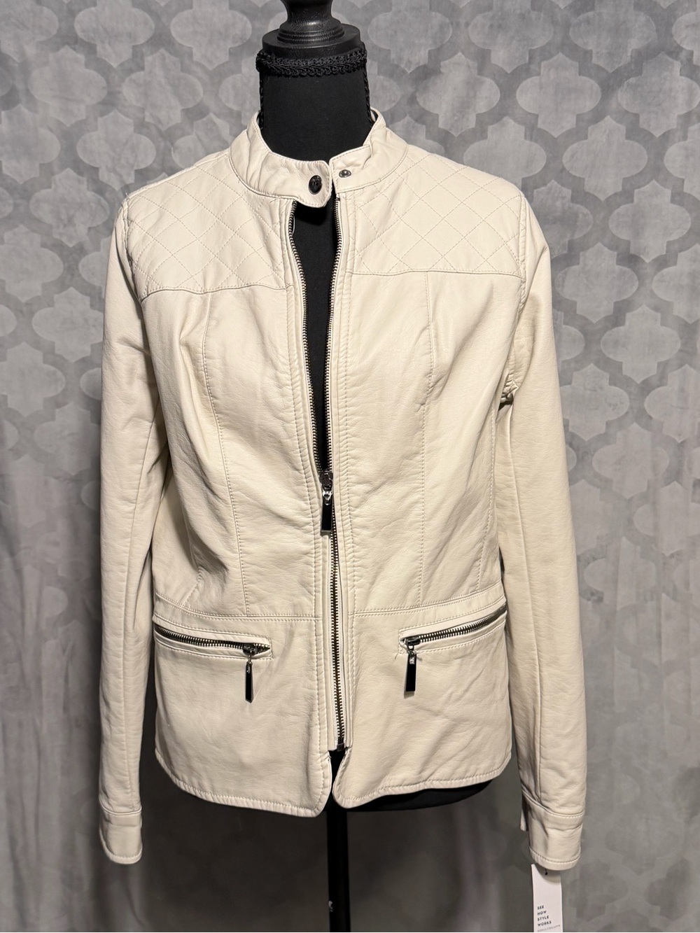 Apt. 9 Cream Zip-Front Moto Jacket
